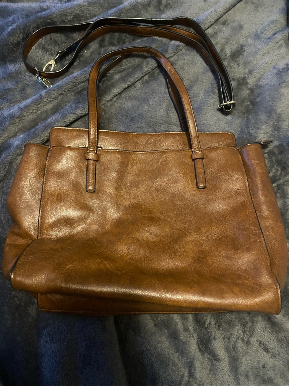 Bueno Cognac Brown Faux Leather Crossbody Tote with Removable Strap